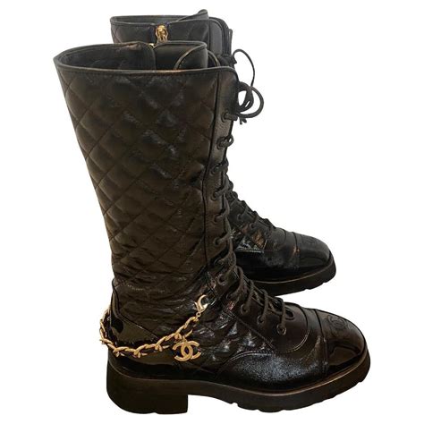 chanel boots vintage|Chanel black canvas heel boots.